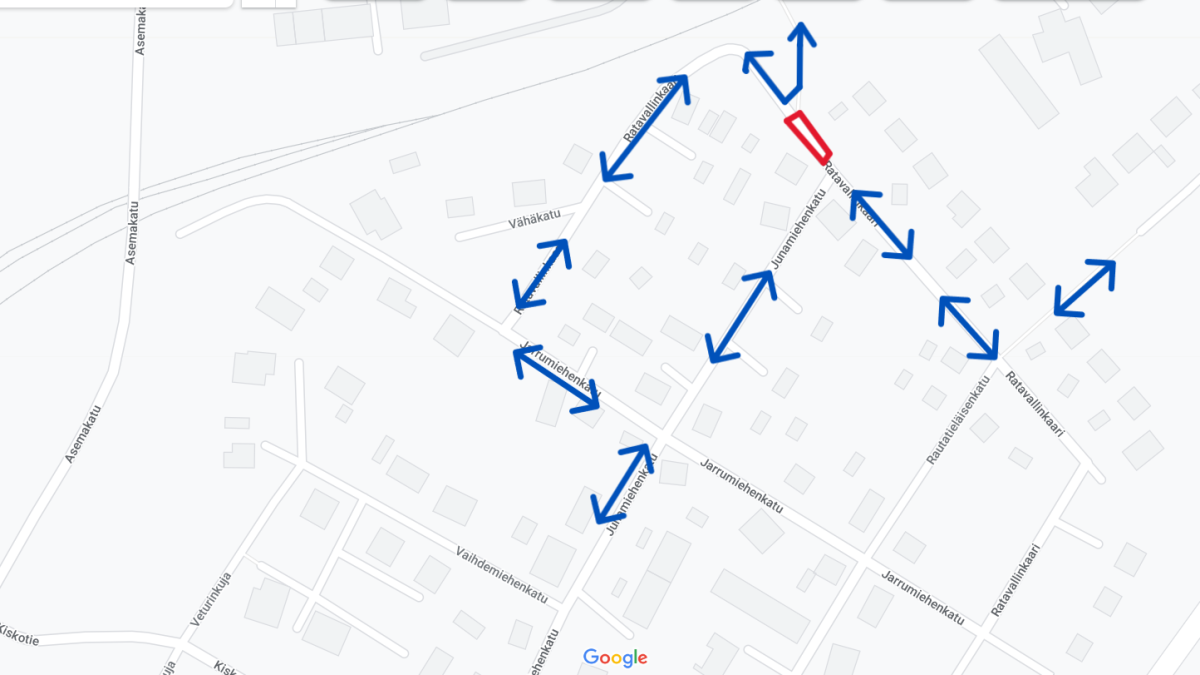 Ratavallinkaaren poikkeavat liikennejärjestelyt kartalla.