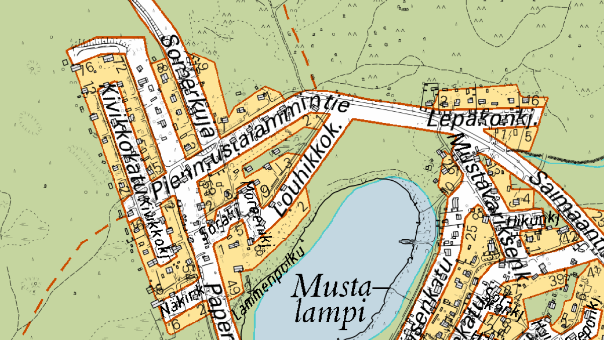 Mustalammen alue, jolla vika on havaittu.