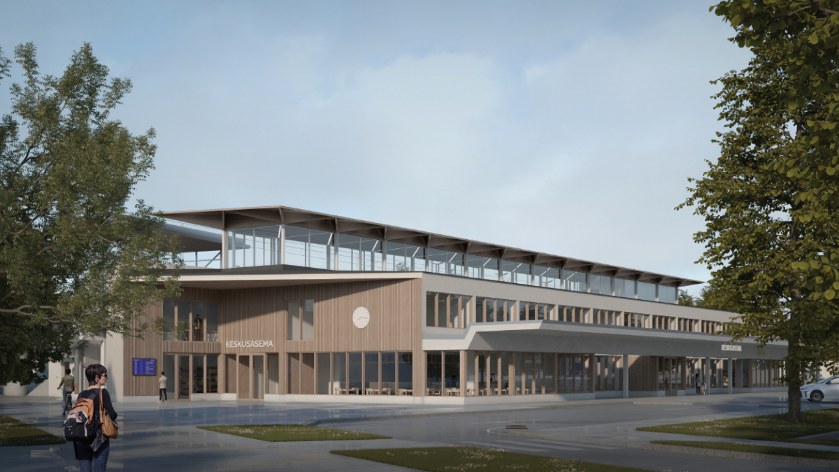 Havainnekuva asemasta Tainionkoskentien puoleiselta sivulta. Futudesign.