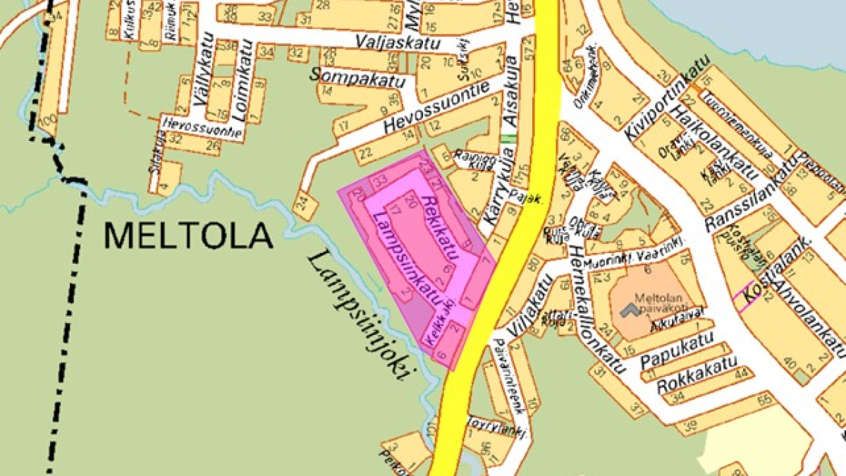 Karttakuvassa punaisella saneerausalue.