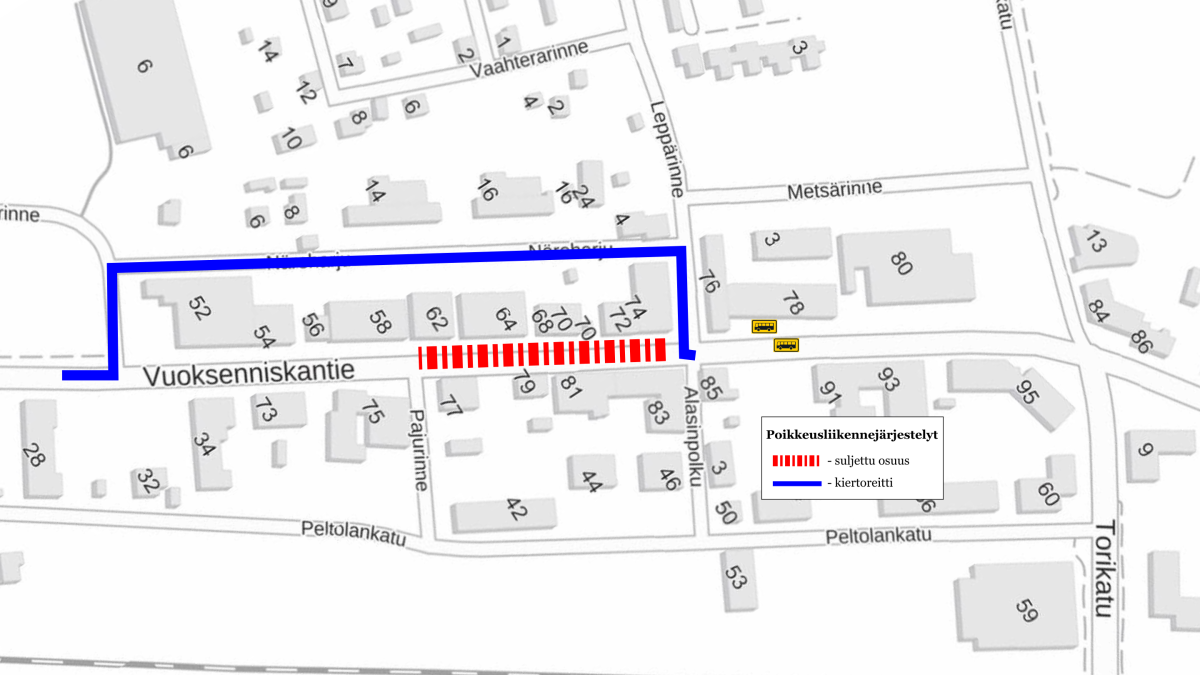 Vuoksenniskantien sulku 5.3.2025, karttakuva.
