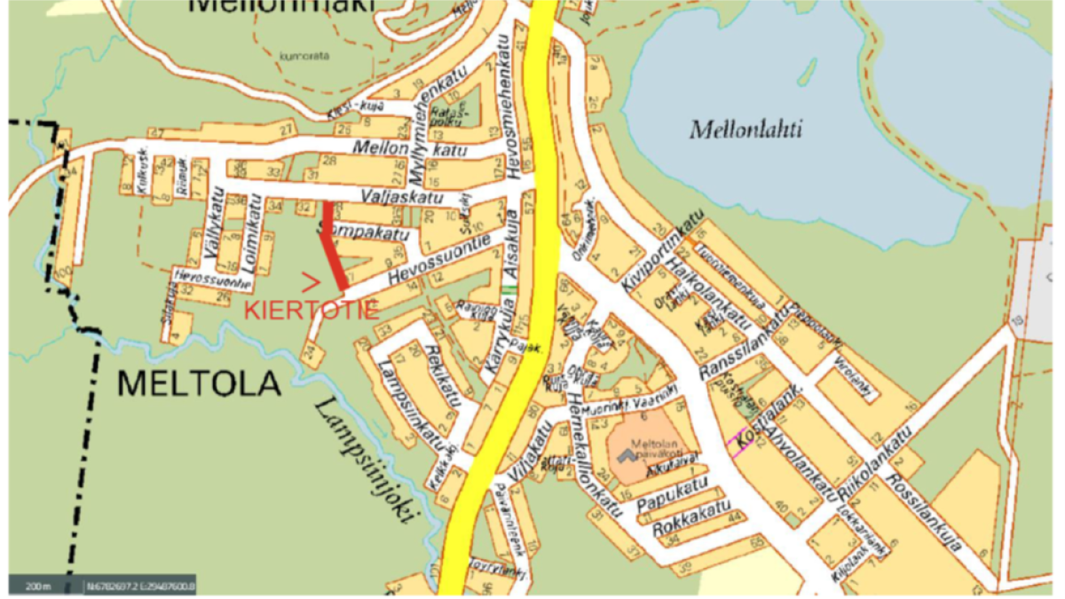 Karttakuvassa kiertotie merkittynä punaisella viivalla.