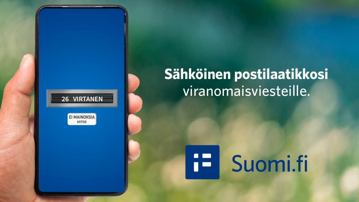 Suomi.fi-viestien mainoskuva. Kuvassa käsi joka pitää puhelinta.