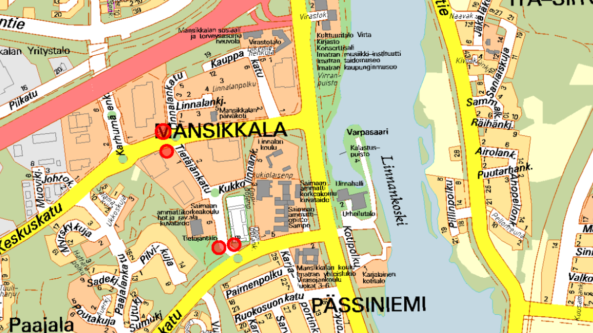 Väliaikaisen reitin pysäkit