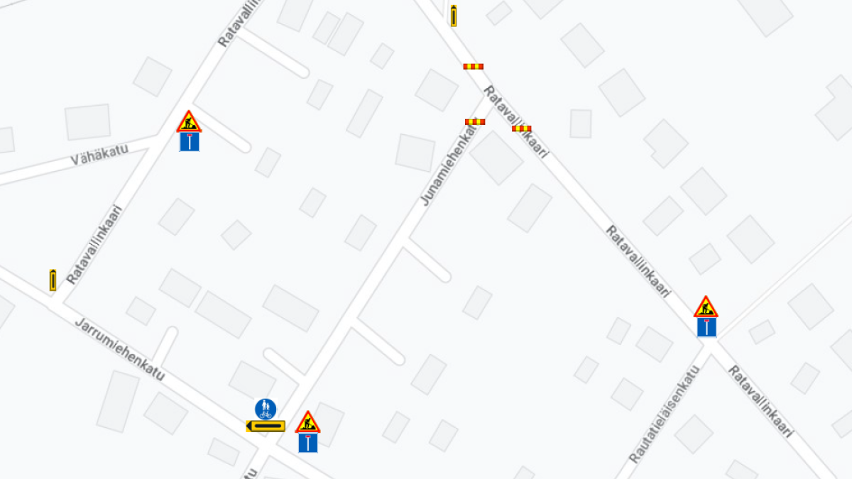 Karttakuva Imatran Virasojalta, Ratavallinkaaren työmaa merkittynä.