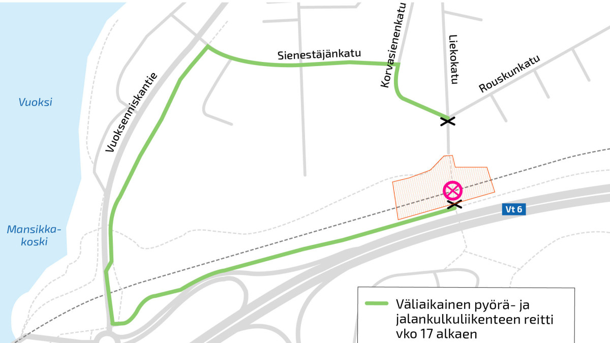 Kiertotie Sienimäen ylikulkusillan purun johdosta