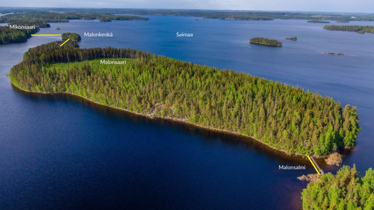 Ilmakuva Malonsaaresta ja siltojen paikat.