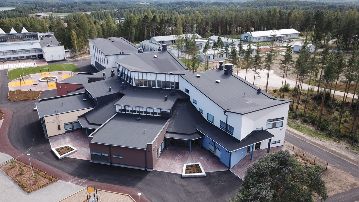 Vuoksenniskan koulukeskus Imatralla ilmakuva.
