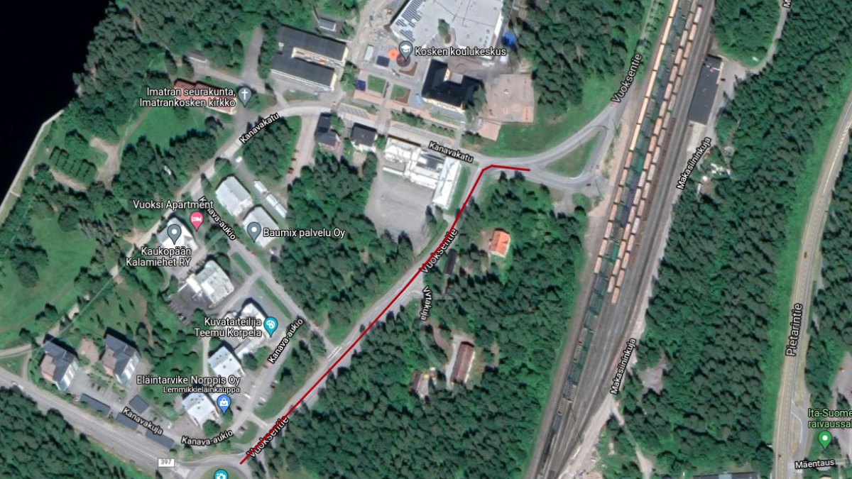Ilmakuva Imatran Vuoksentiestä ja sen ympäristöstä.