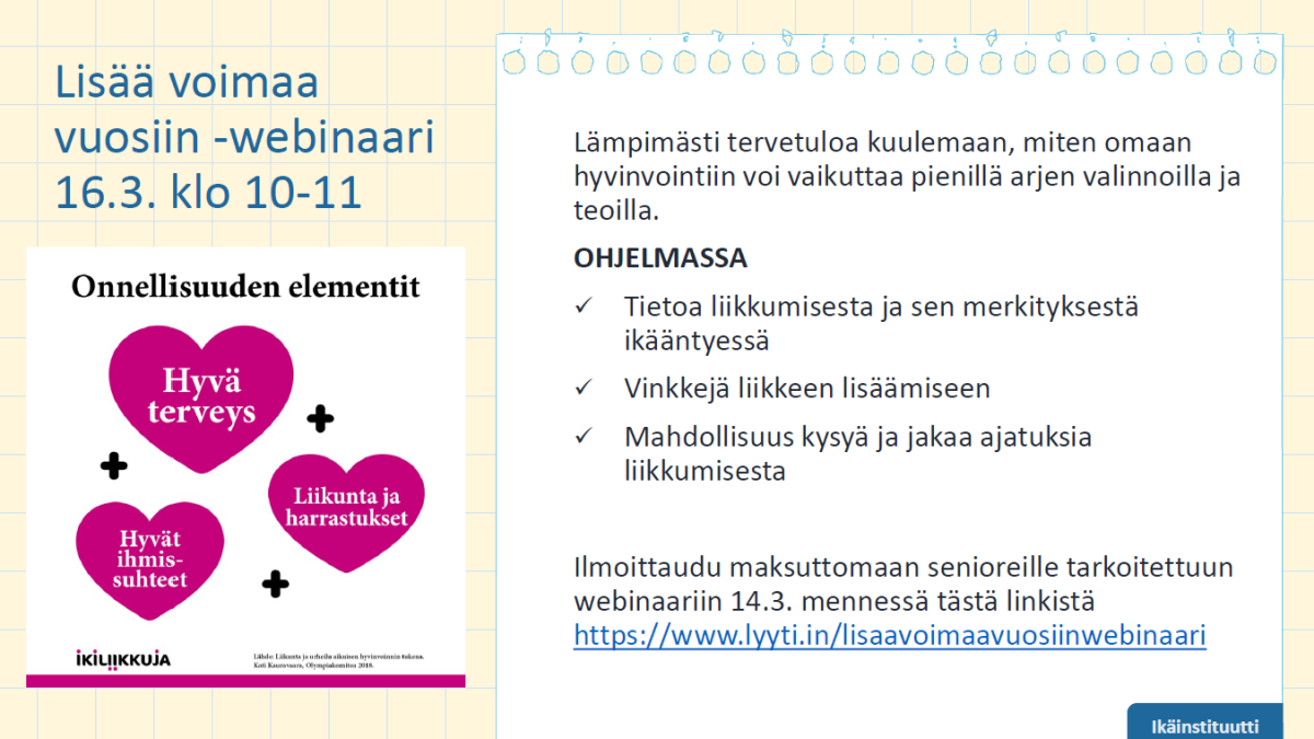 Voimaa vuosiin -webinaarin ohjelma.