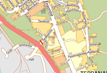 Karttakuva Teräksentien liikennekatkoksesta.