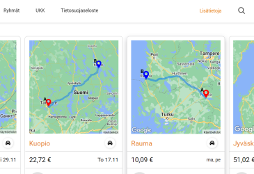 Kimppakyydit-sivuston etusivu.