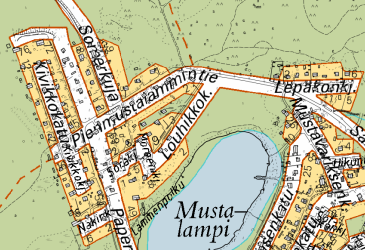 Mustalammen alue, jolla vika on havaittu.