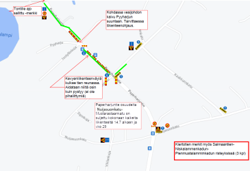 Karttakuva Paperharjuntien työmaan liikennejärjestelyistä.