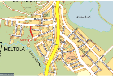 Karttakuvassa kiertotie merkittynä punaisella viivalla.