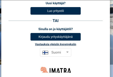 Kirjautumissivu uudelle käyttäjälle tai rekisteröitymiselle, Imatran kaupunki.