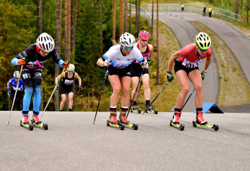Rullahiihtäjiä radalla.