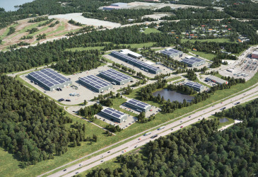 Ilmakuva, havainnekuva Mioni-yrityspuistosta, iso alue, rakennuksia