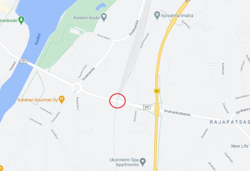 Karttakuva Imatrankoskentien ylikulkusillan valutyön työmaa-alueesta.