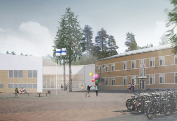 Kosken koulukeksuksen uudisrakennus sijoittuu lyseon viereen.