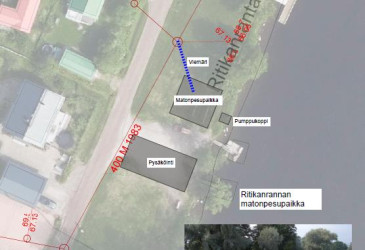 Havainnekuva ilmasta käsin Ritikanrannan matonpesupaikasta.