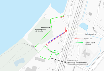 Karttakuva Sulkukujan liikennejärjestelyistä hulevesiputken rakentamisen aikana.