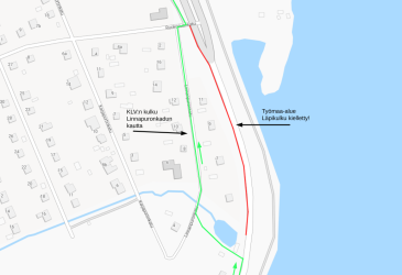 Kartta suljetusta kevyenliikenteenväylästä.