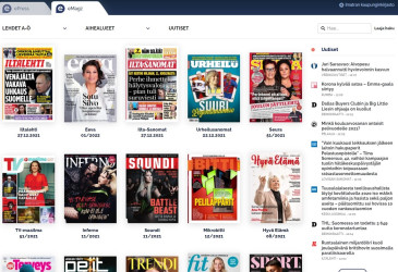 Aikakauslehtien kansia eMagz-palvelun etusivulla.
