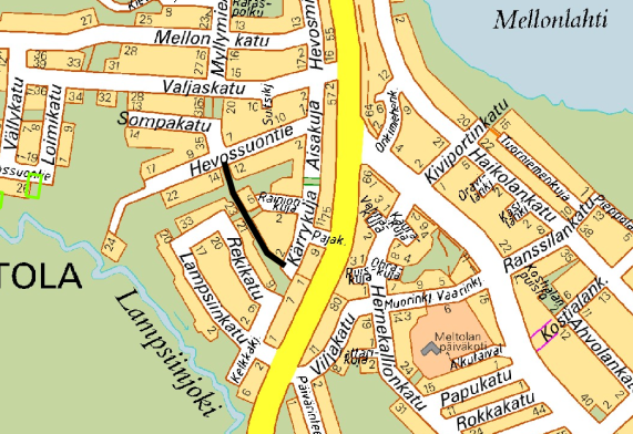 Karttakuva Imatran Meltolan alueelta.