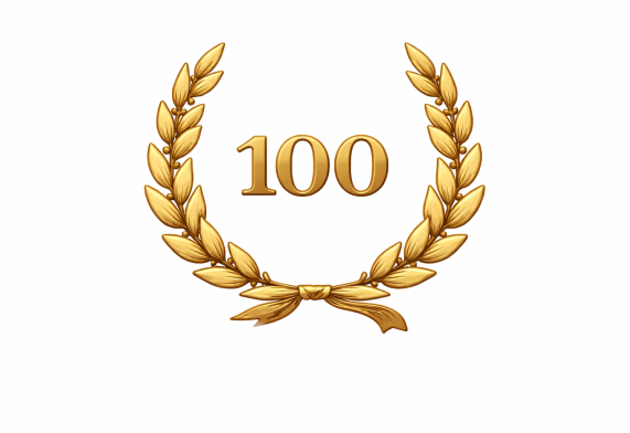 Luku 100 laakeriseppeleen keskellä