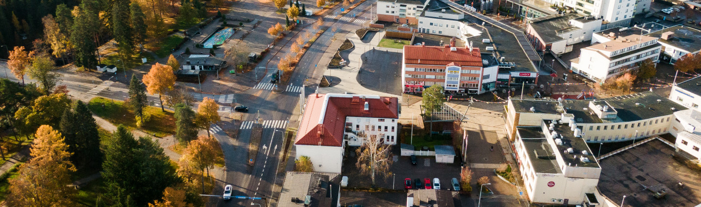 Ilmakuva Imatrankosken kaupunginosasta.