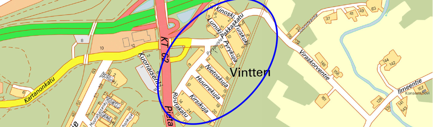 Karttakuva Imatran Vintterin alueesta.