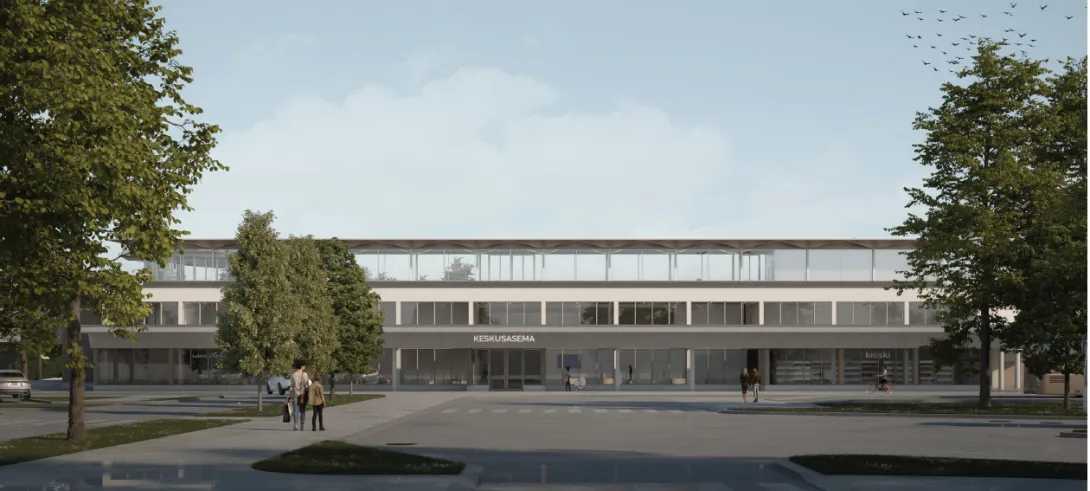 Havainnekuva aseman etupuolelta. Futudesign.