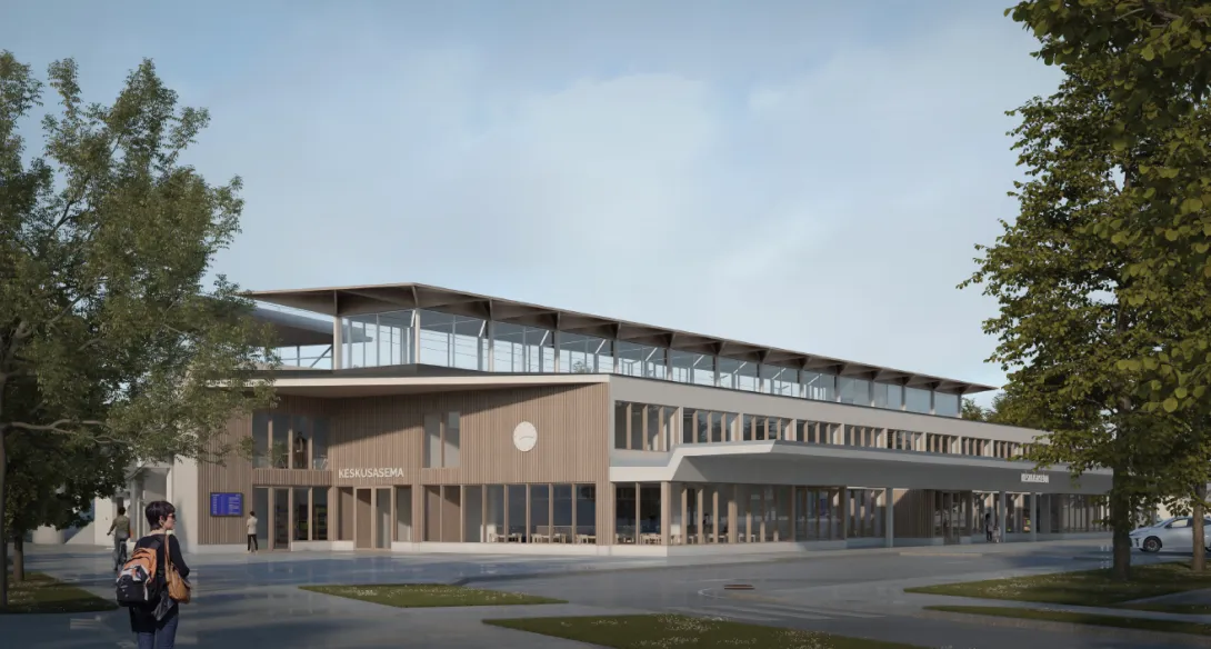 Havainnekuva asemasta Tainionkoskentien puoleiselta sivulta. Futudesign.