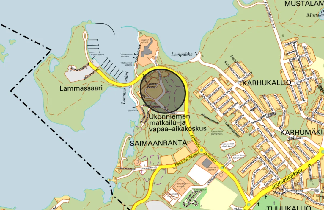 Ukonniemen alueen kaavamuutos kartalla.
