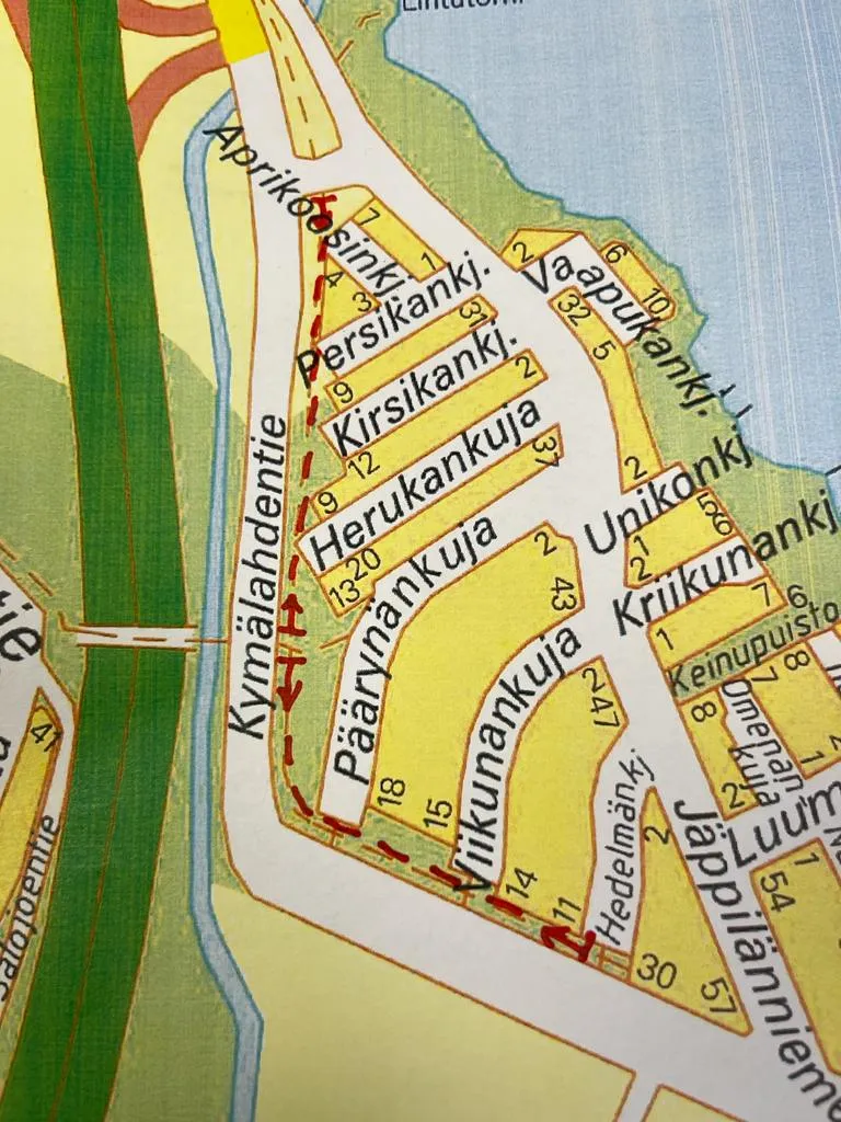 Karttakuva Kymälahdentien reitistä.