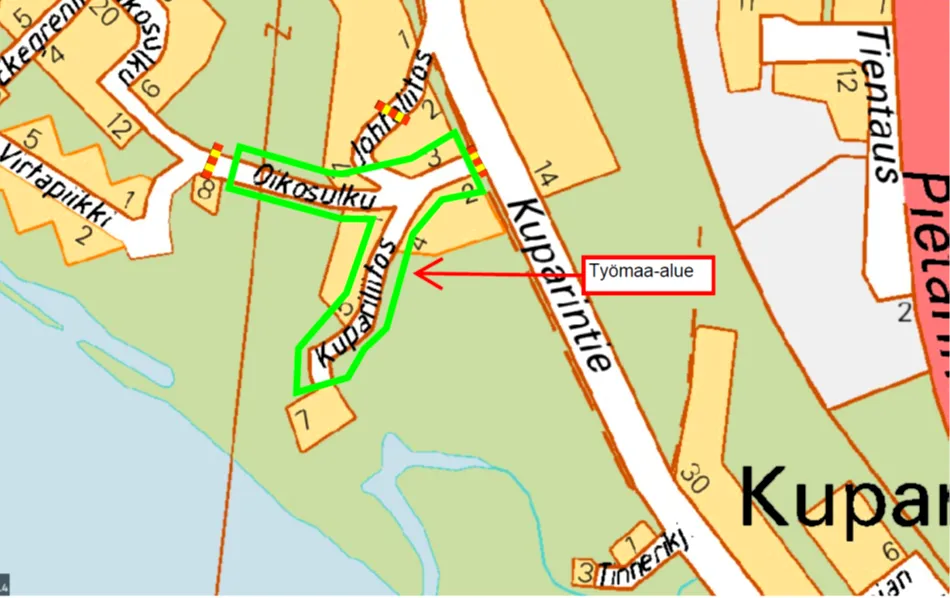 Karttapohjalla Ivon alueen työmaa-alue merkittynä.