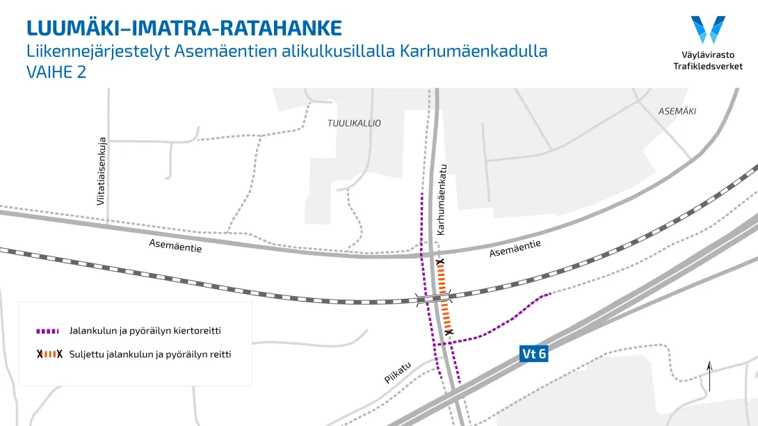 Karttakuva Asemäentien 2. vaiheen liikennejärjestelyistä.